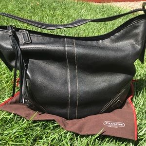 Coach medium black leather hobo with tassel pull